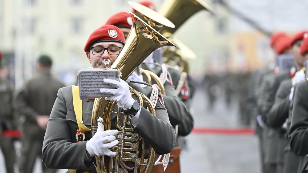 Federal anthem: The Guard Music of the Vienna Military Command during a performance on the occasion of the Austrian National Day in Vienna, 2022