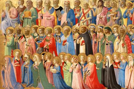 Allerheiligenlitanei: Im Mittelalter waren Litaneien weit verbreitet. So wie im Bild oben stellte sich der Künstler Fra Angelico um 1423 eine Gruppe Heiliger vor