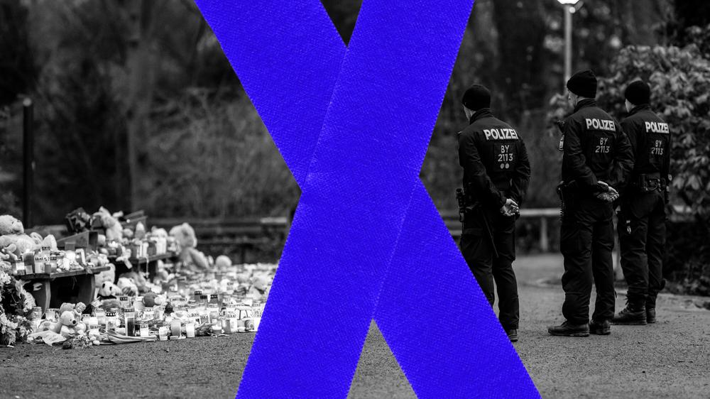  Der Ort des Anschlags im Aschaffenburger Park Schöntal, nahe dem Ahmed O. den Täter konfrontierte. Auf diesem Bild, entstanden drei Tage nach der Tat, halten Polizisten auf ihrer Streife durch den Park für einen Moment inne.