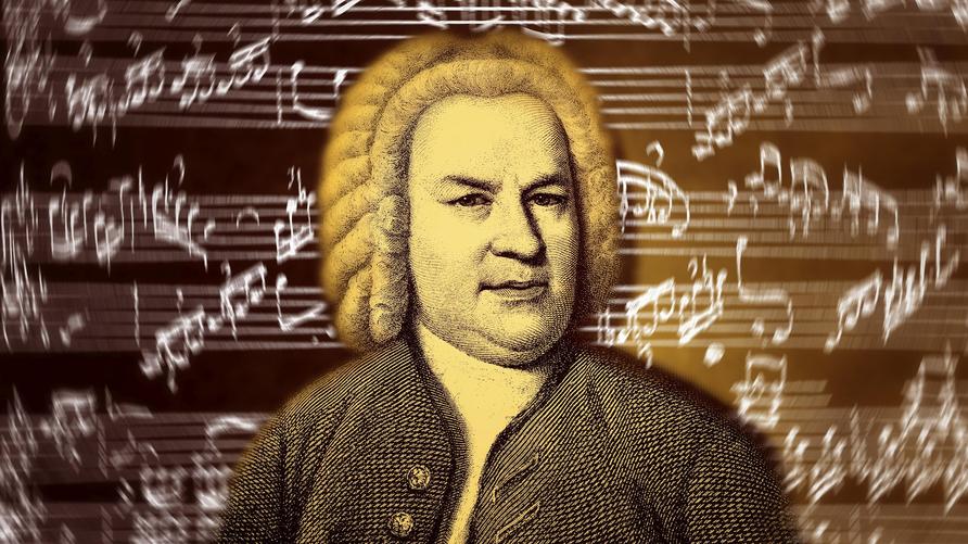 Johannespassion: BU: Johann Sebastian Bach, 1685 - 1750 ++++++++++<br /> Klavierfantasie in C-moll, Notenhandschrift und Portrait von Johann Sebastian Bach, 1685 - 1750, ein deutscher Komponist und Orgel- und Klaviervirtuose des Barock