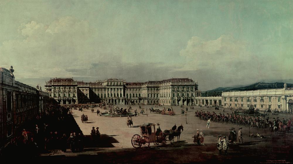  Schloss Schönbrunn, die Sommerresidenz der Habsburger, gemalt circa 1759 bis 1760 von Bernardo Bellotto