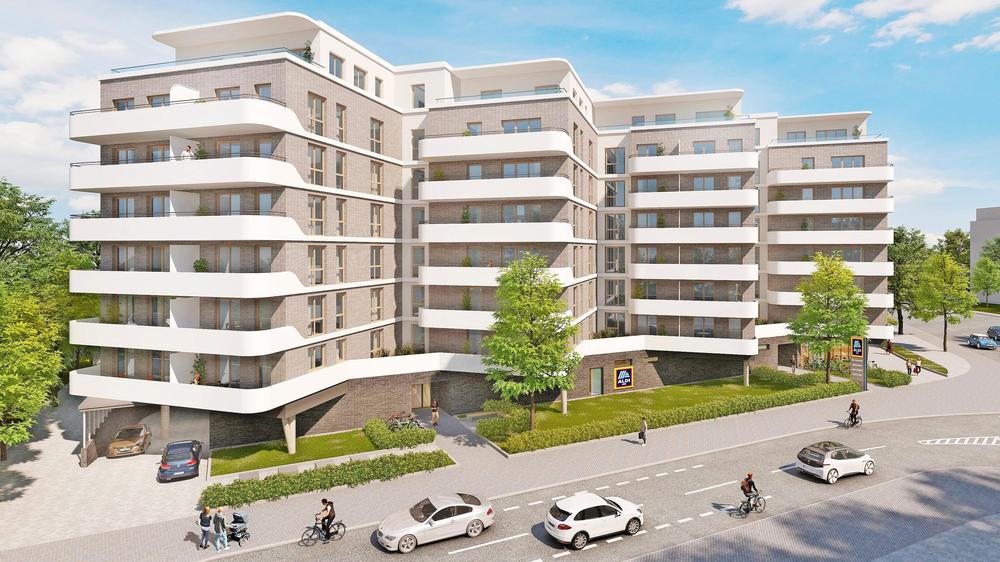 Umbau von Bürogebäuden: So soll das frühere Bürogebäude in Frankfurt künftig aussehen.