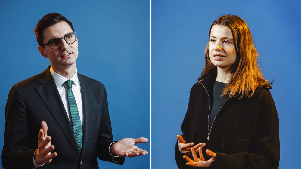 Reform des Heizungsgesetzes: Was taugt das neue Heizungsgesetz? Die Aktivistin Luisa Neubauer (rechts) streitet mit dem CDU-Politiker Sepp Müller.