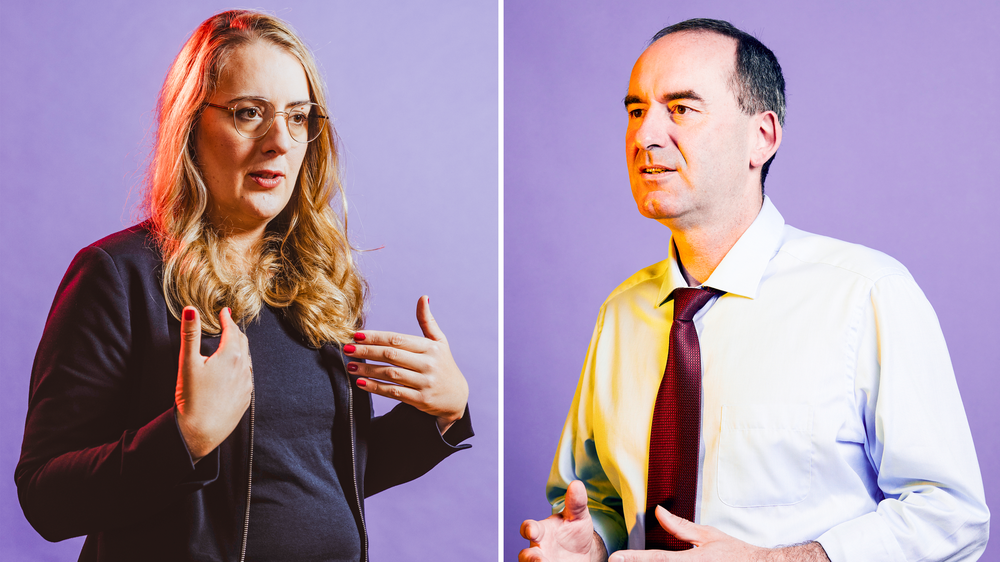 Spritpreise und Tempolimit: Katharina Dröge (41), Fraktionsvorsitzende der Grünen im Bundestag, diskutiert mit Bayerns Wirtschaftsminister Hubert Aiwanger (55).