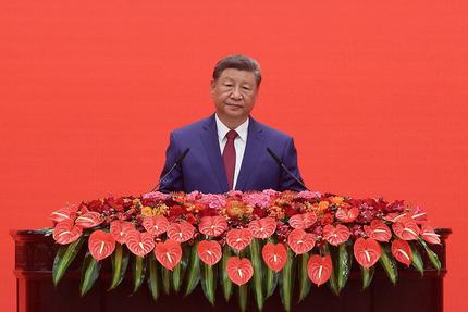 Handelskrieg: Chinese President Xi Jinping makes a speech during the reception in the Great Hall of the People, following a military parade marking the 80th anniversary of the end of World War II, in Beijing , China, on Wednesday, September 3, 2025.   Photo by Kremlin Press Office/UPI
