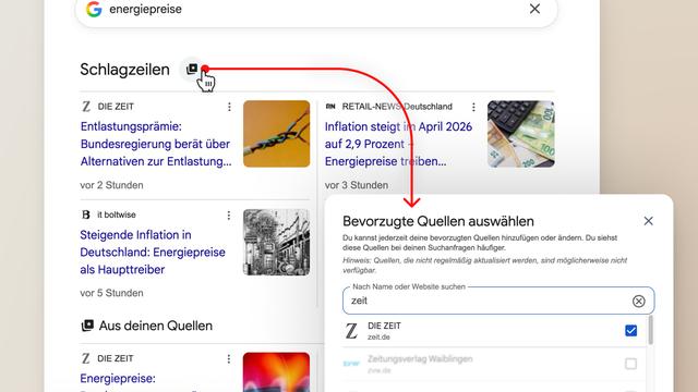 »Bevorzugte Quellen« bei Google: So machen Sie die ZEIT zu Ihrer bevorzugten Quelle bei Google