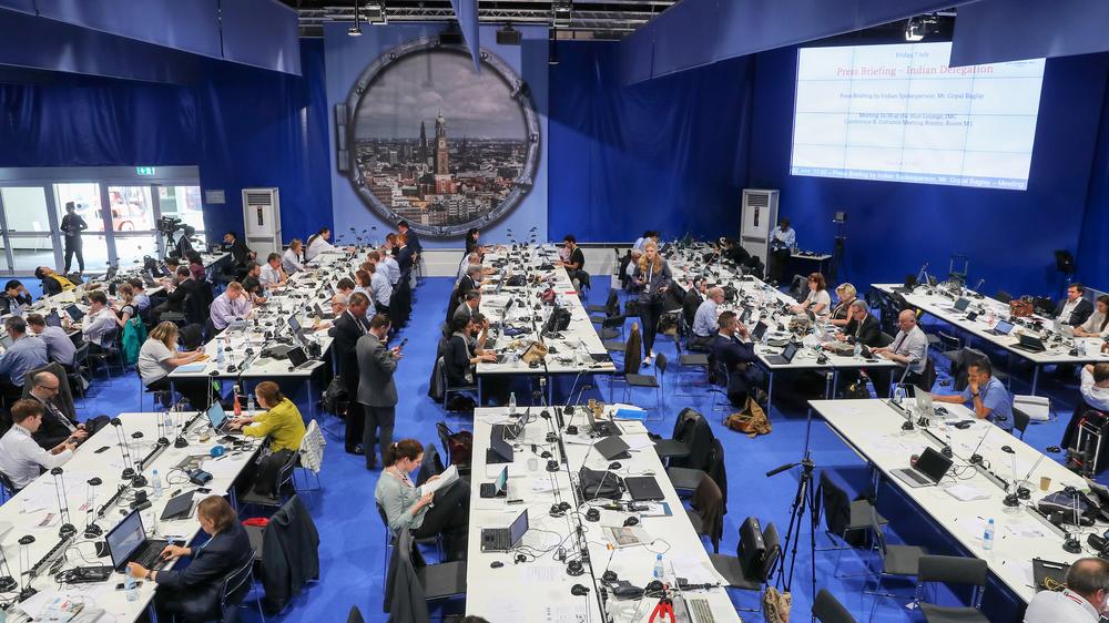 G20-Gipfel: Journalisten im Pressezentrum beim G20-Gipfel im Juli in Hamburg