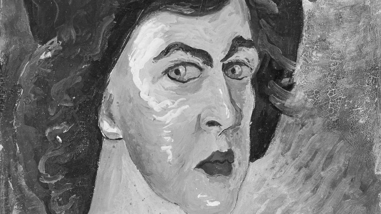 Die blaue Reiterin: Marianne von Werefkin, Selbstbildnis I, um 1910, Tempera, Lackbronze auf Papier auf Pappe, 51 cm x 34 cm x 0,3 cm, Städtische Galerie im Lenbachhaus und Kunstbau München