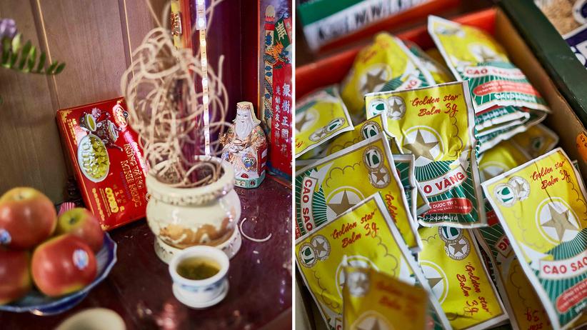 Vietnamesen in Ostdeutschland: In vielen ostasiatischen Läden steht ein kleiner Altar. Anders als der private Altar, der den Ahnen gewidmet ist, soll der öffentliche Altar ein gutes Geschäft bringen.