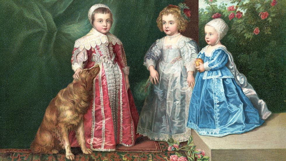 Aussehen: Die Gesellschaft, in der wir aufwachsen, prägt unser Modebewusstsein. Nicht anders ging es den Kindern von Karl I. von England um 1637: Wer ist Junge, wer ist Mädchen auf dem Gemälde von Anthonis van Dyck? (Hund, Karl II., Mary und James, von links nach rechts)