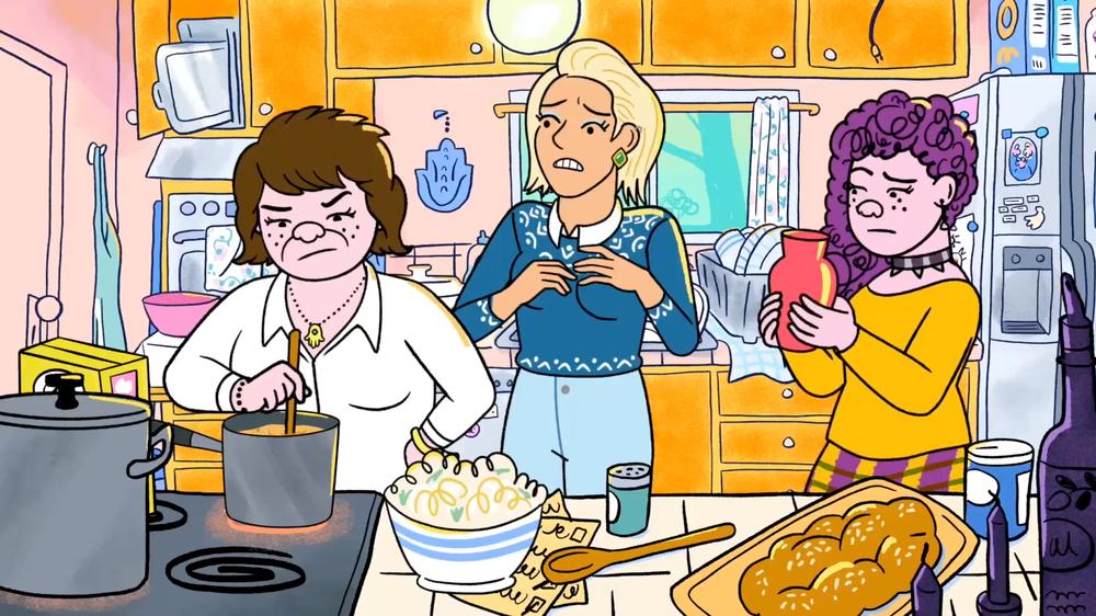  die Matriarchin Naomi Schwartz (links) mit Jen, der ungeliebten Freundin ihres Sohns (Mitte), und ihrer eigenen Tochter Shira
