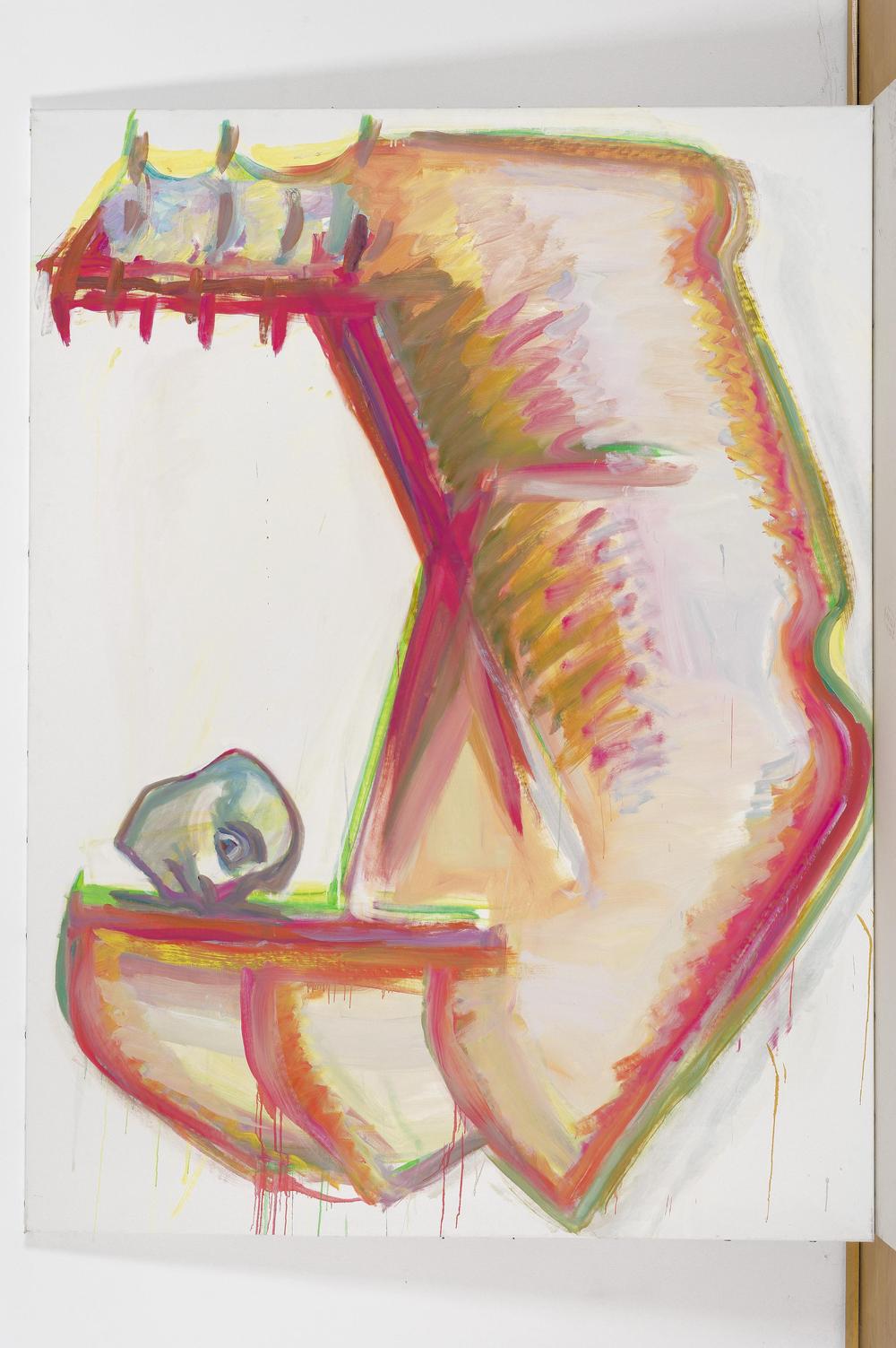 "Global Fascisms": Ein Körperfragment, das seine eigene Zerstörung betreibt: das Gemälde "Schafott der Eliten / Die Elite ist immer in Gefahr" von Maria Lassnig aus dem Jahr 1995. Courtesy Capitain Petzel, Berlin