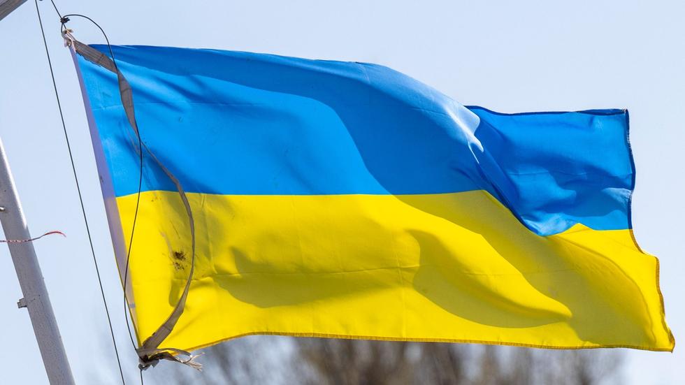 Menschen schwenken friedensfahnen und flaggen der ukraine