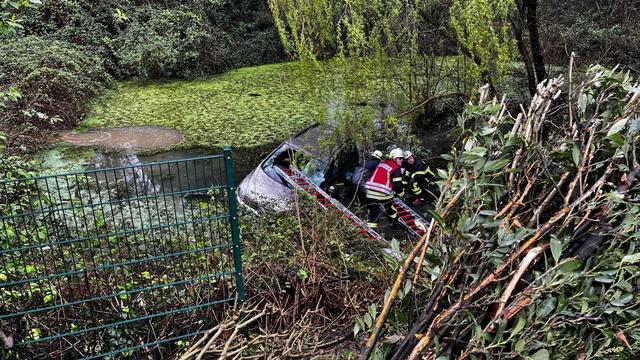 Notfälle: Auto stürzt in Tümpel: Zwei Menschen eingeschlossen