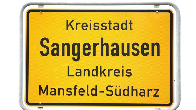 Kommunalwahlen: Blick auf das Ortsschild der Kreisstadt Sangerhausen (Sachsen-Anhalt).