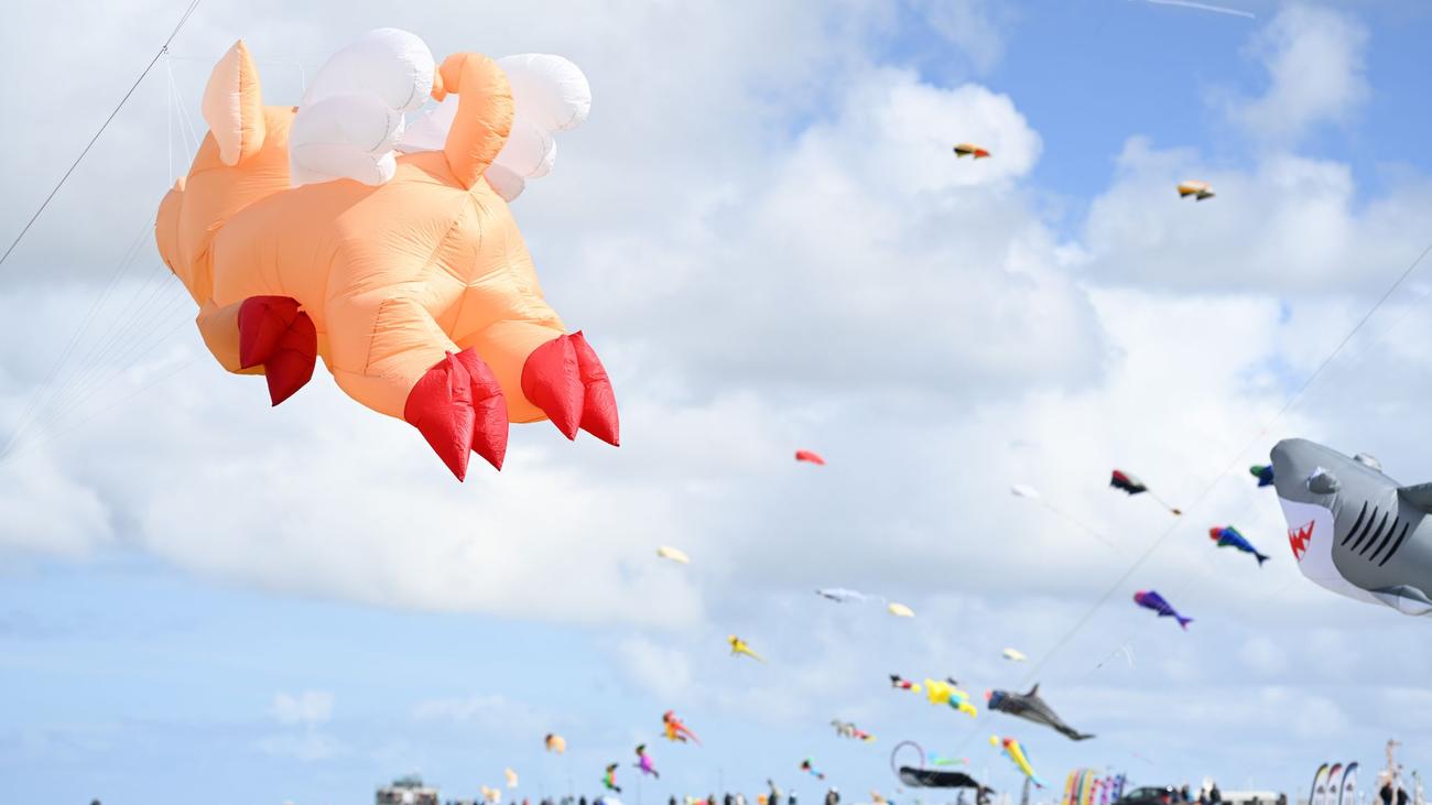 Drachenfest am Meer: Bunte Drachen schweben in Norddeich am Himmel