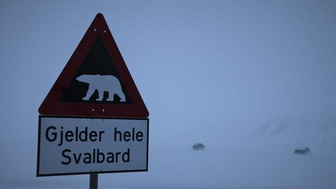  Ein Schild warnt auf Spitzbergen vor Eisbären. (Symbolbild)