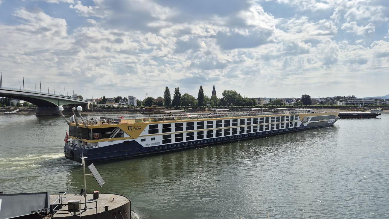 Niedrigwasser im Rhein: Hotelschiff fährt sich auf Rhein fest, Fähre fällt aus