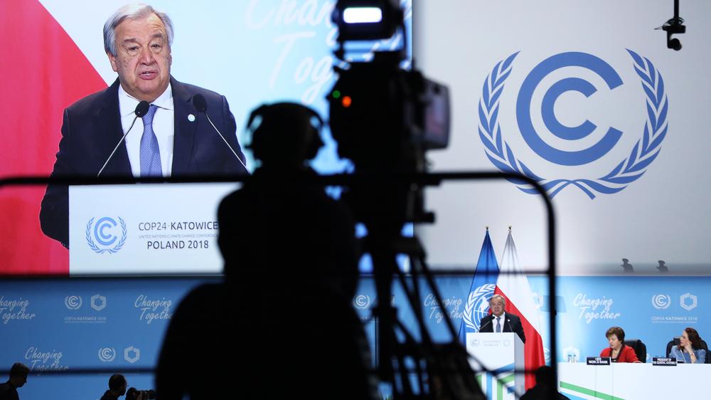 Klimakonferenz: UN-Generalsekretär António Guterres spricht bei der Eröffnungszeremonie der Klimakonferenz in Polen.