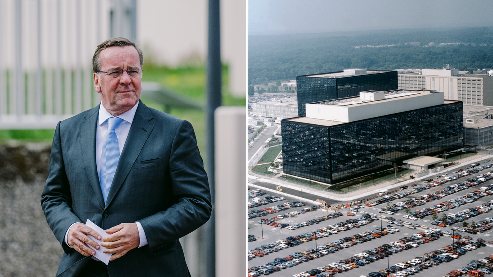 Pentagon-Leaks: Der deutsche Verteidigungsminister Boris Pistorius und die Zentrale des US-Geheimdienstes NSA.