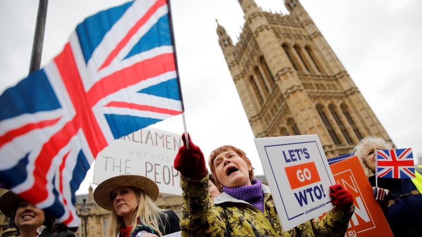 EU-Austritt: Pro-Brexit-Demonstranten vor dem Gebäude des britischen Parlaments im London