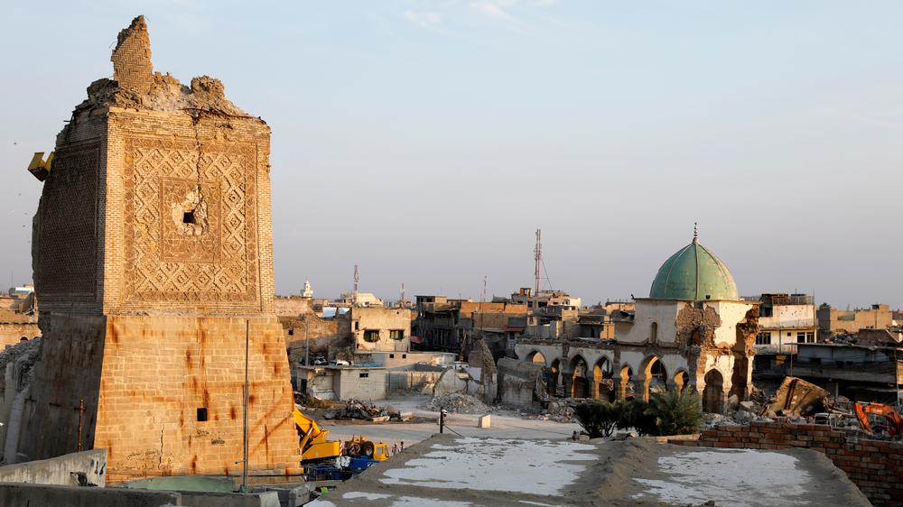 IS-Anführer: Blick auf die zerstörte Al-Nuri-Moschee in Mossul. Hier hatte sich der IS-Chef Abu Bakr al-Bagdadi 2014 zum "Kalifen" ausgerufen.