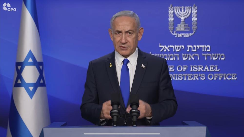  Der israelische Ministerpräsident Benjamin Netanjahu bei einer Videoansprache