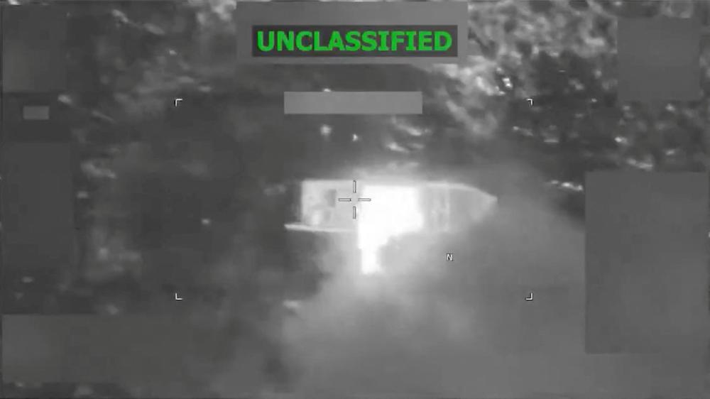 Pacific: Footage of a previous US military attack on a boat in the Pacific