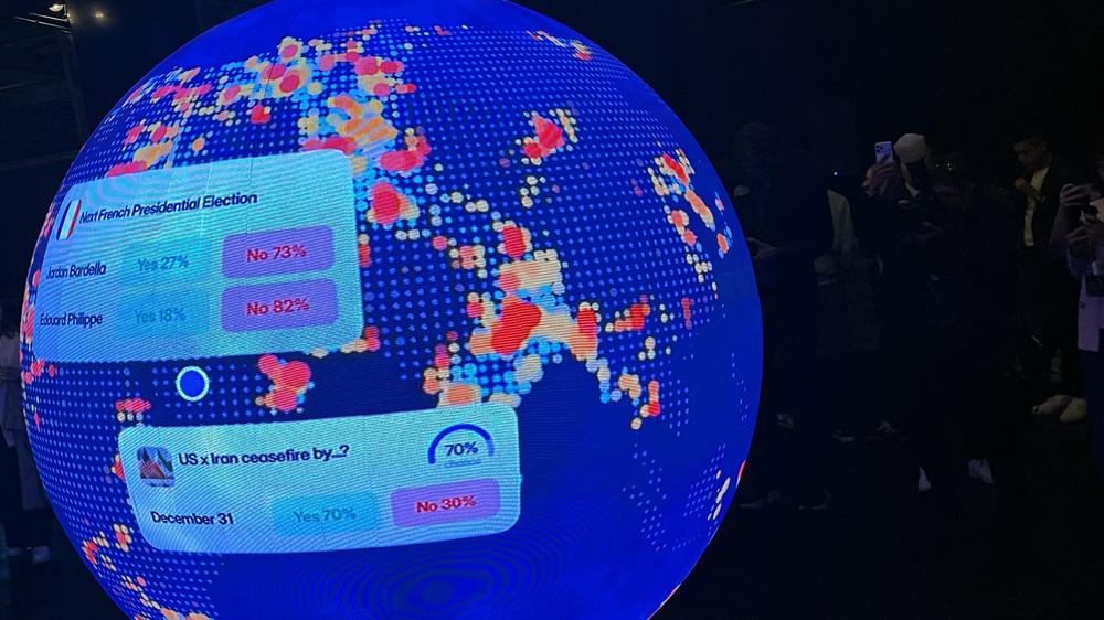  Eine globale Wettübersicht der Prognoseplattform Polymarket in Washington, D.C.