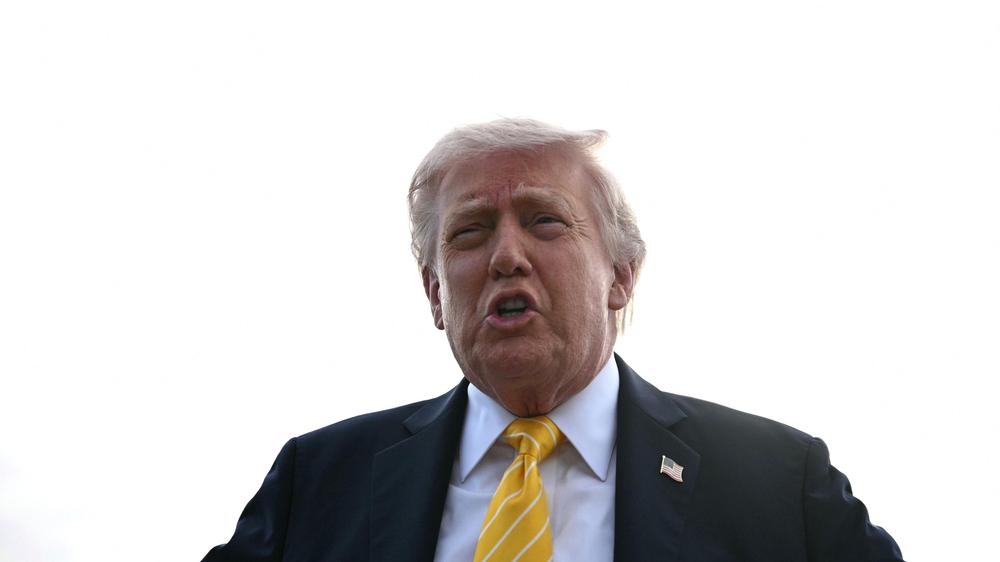  US-Präsident Donald Trump spricht am Flughafen von West Palm Beach, Florida, mit Journalisten.