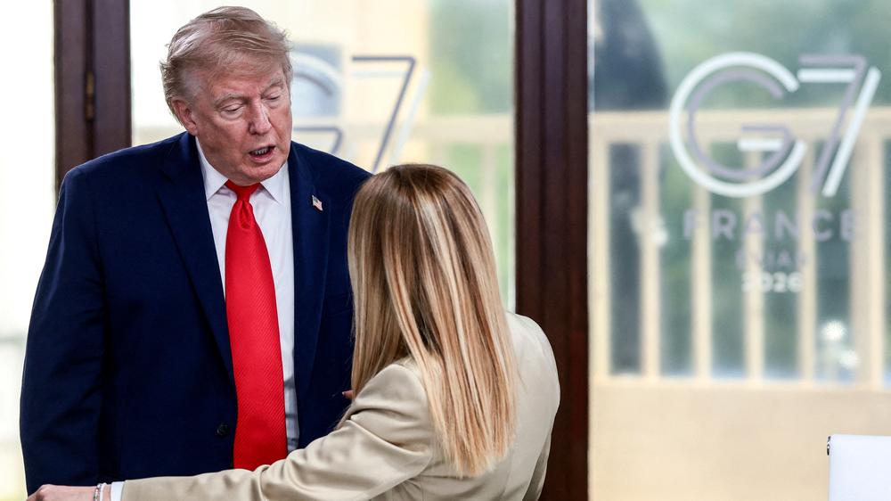  US-Präsident Donald Trump und Italiens Ministerpräsidentin Giorgia Meloni beim G7-Gipfel in Évian