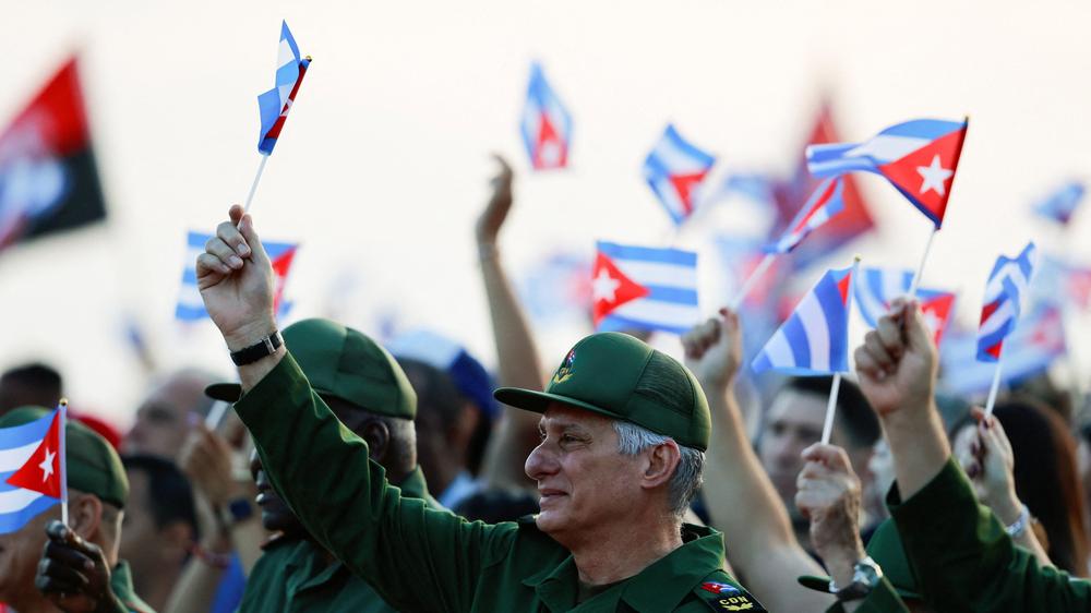  Kubas Präsident Miguel Díaz-Canel bei einer Demonstration in Havanna im Mai