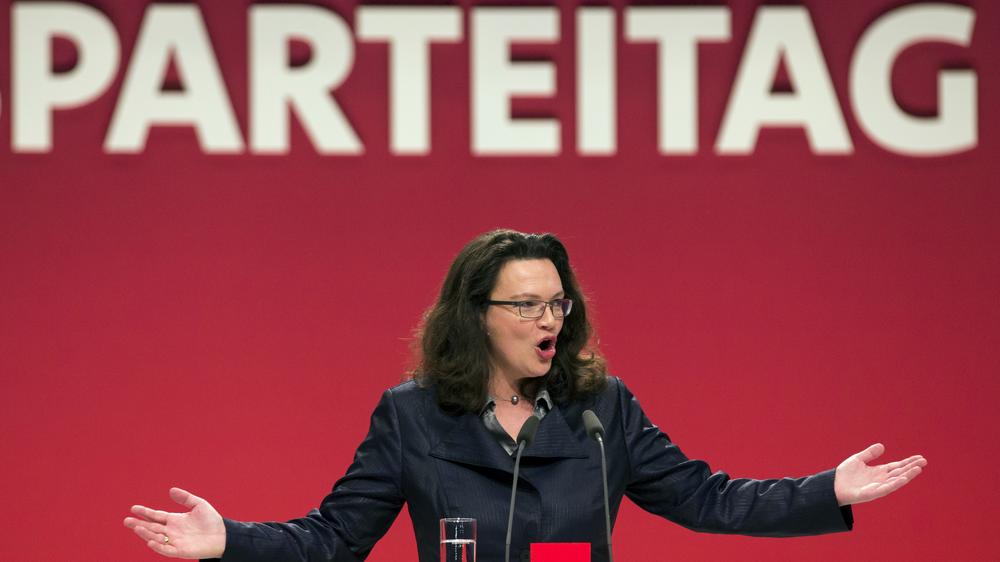 SPD-Parteitag: Die SPD-Generalsekretärin Andrea Nahles auf dem Parteitag in Leipzig