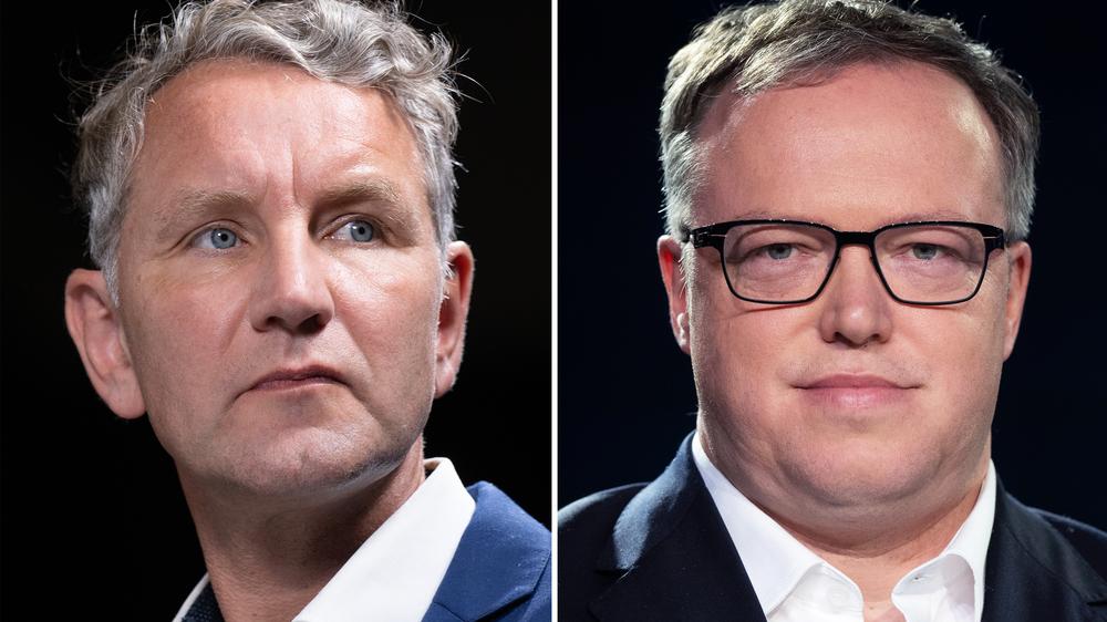 TV-Duell: Björn Höcke (AfD) und Mario Voigt (CDU), die Spitzenkandidaten für die Landtagswahl in Thüringen.