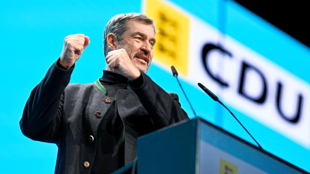 CSU-Parteitag: Markus Söder (CSU), Bayerns Ministerpräsident, spricht im Congress Center beim CDU-Landesparteitag: Er will CSU-Vorsitzender bleiben.