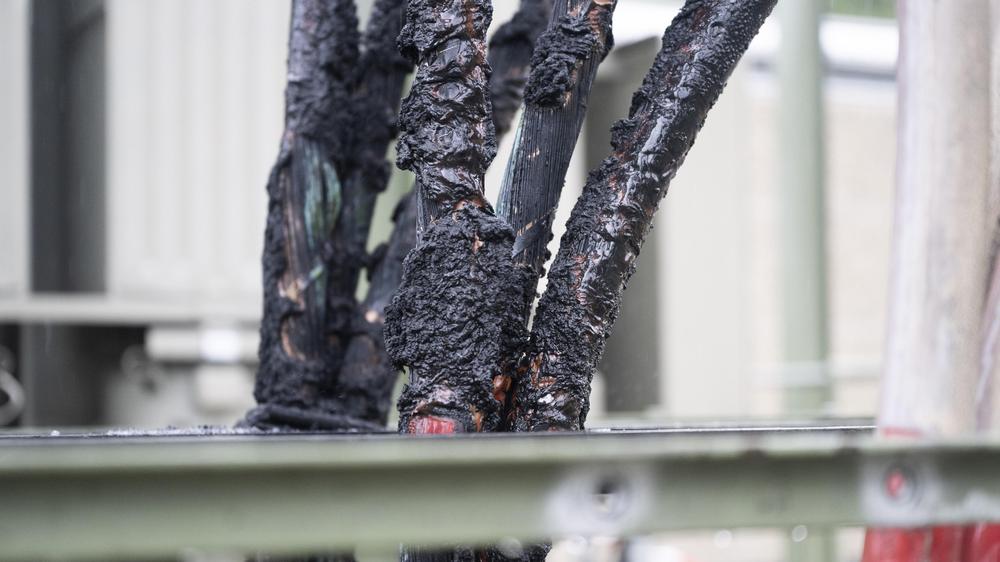 Energiesicherheit: Verkohlte Kabel auf dem Gelände eines Umspannwerks