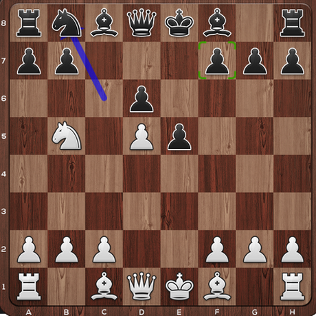 Schach-WM 2018: Stellung nach dem 8. Zug von Schwarz: Ein weißer und ein schwarzer Bauer Kopf an Kopf.