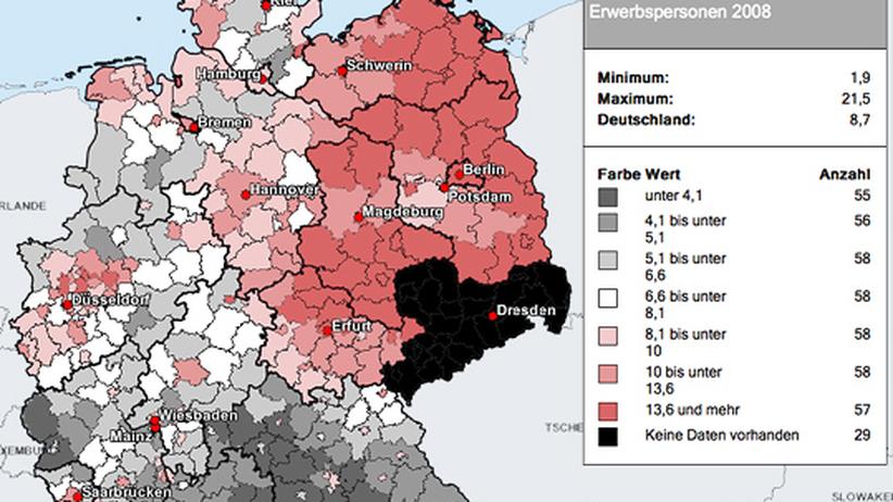 20 Jahre Mauerfall: Arbeitslosigkeit 2008 | ZEIT ONLINE 20 Jahre Mauerfall: Arbeitslosigkeit 2008 | ZEIT ONLINE