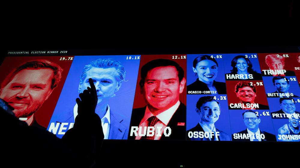  Eine Ausstellung von Polymarket zeigt Wetten zur US-Wahl, unter anderem Marco Rubio.