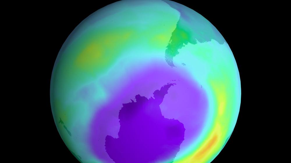 Ozonschicht: Eine Darstellung der Nasa zeigt die Ausdehnung des Ozonlochs über der Antarktis im Jahr 2000.