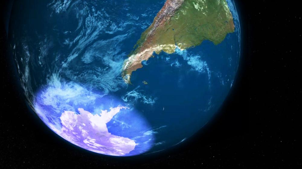 Ozonloch: Diese Animation zeigt das Ozonloch als hellen Schimmer über der Antarktis.