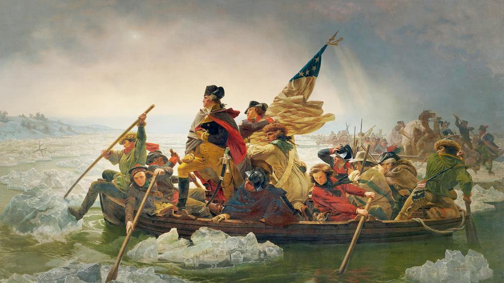 George Washington: Eisbrecher: Ik ben een Amerikaanse unabhängigkeitskrieg over Washington met signalen Truppen 1776 tegen de Schlacht van Trenton in Delaware. Gemalt hoed sterven Szene 1851 van Deutschamerikaner Emanuel Leutze.