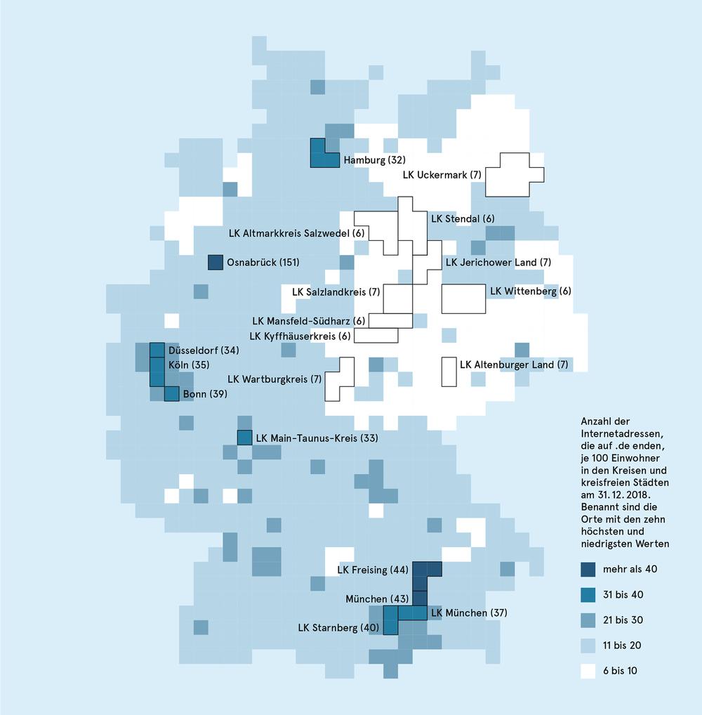 Deutschlandkarte Internet Domains Mit De Zeitmagazin