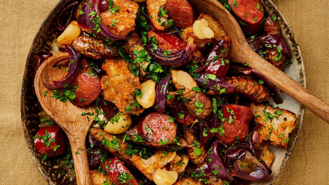 Jerusalem artichokes with chorizo ​​and oven-baked bread: Tiptopinambur!