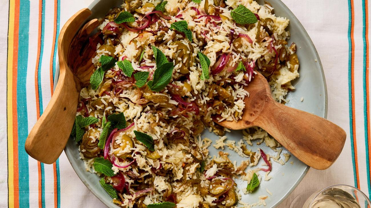 Zucchini-Minz-Pilaw mit Pistazienjoghurt : Zucchini wie bei Houdini
