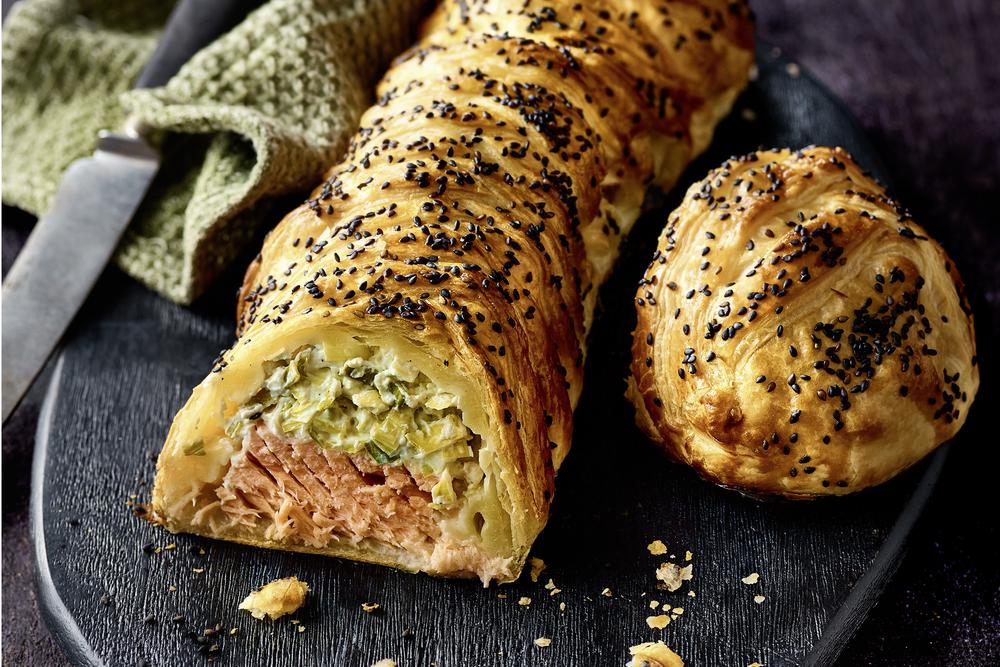  Lachsstrudel mit Porree und Frischkäsecreme
