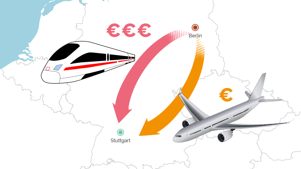 Strecke Berlin Stuttgart So groß ist der Unterschied zwischen Zug und Flug in Deutschland ze.tt